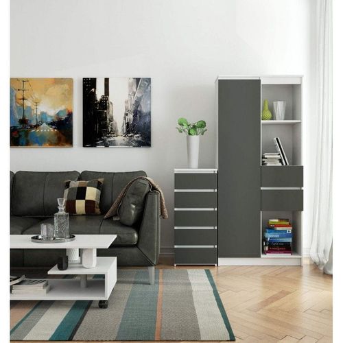 Wąska komoda, STILO, 5 szuflad, 40x35x92, biały, grafit szary| TYLETEGOTU na Arena.pl