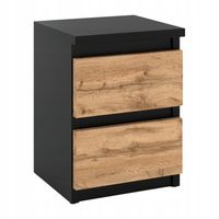 SZAFKA NOCNA CZARNA DĄB WOTAN 30 CM 2 SZUFLADY STOLIK RTV DO SYPIALNI