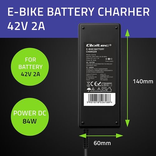 Ładowarka Qoltec 42V 2A do e-bike - GX16, 84W, IP54 na Arena.pl