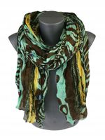 Piękny cienki szalik zwierzęcy print zielony żółty brązowy WK-29