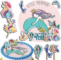 ZESTAW OPŁATEK NA TORT 20CM + TOPPERY PAPIEROWE - SYRENKA + IMIĘ 15CM 18CM