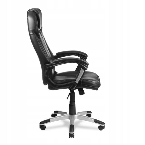 FOTEL BIUROWY STYLOWY SKÓRZANY CZARNY OBROTOWY REGULOWANY zdjęcie 4