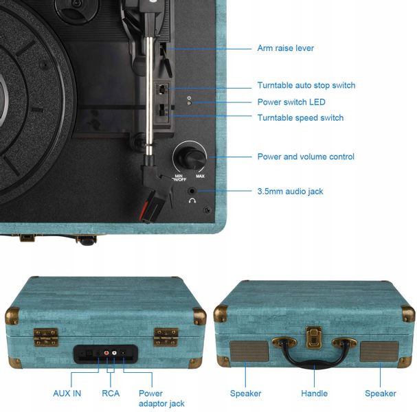 Gramofon Mersoco M435 33/45/78 BLUETOOTH AUX RCA zdjęcie 6