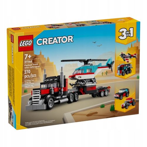 LEGO Creator 3w1 Ciężarówka z Platformą i Helikopterem 31146 +Torba+Katalog na Arena.pl