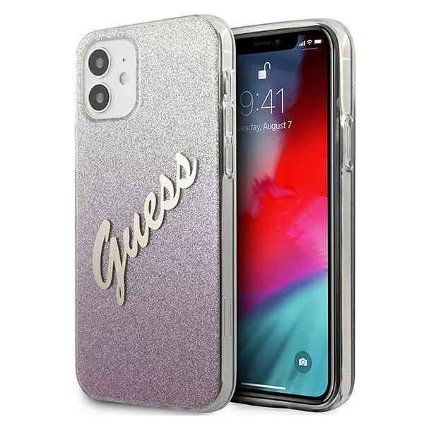 Etui Guess Glitter Gradient Script na iPhone 12 mini - różowe zdjęcie 1