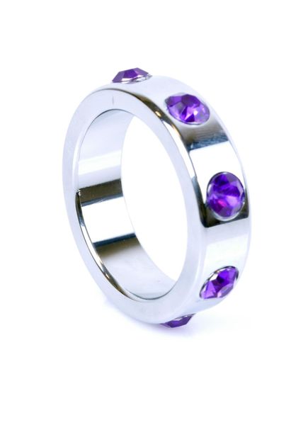 Pierścień-Metal Cock Ring with Purple Diamonds Large zdjęcie 1