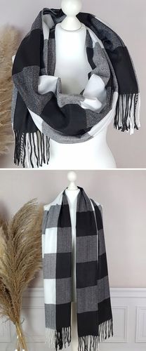 Stylowy CIEPŁY SZAL damski długi DUŻY szalik W MODNĄ KRATĘ JESIENNY, na Arena.pl