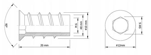 Mufa do drewna M6 x 20 mm 100 szt. dwugwintowa wkręcana z kołnierzem na Arena.pl