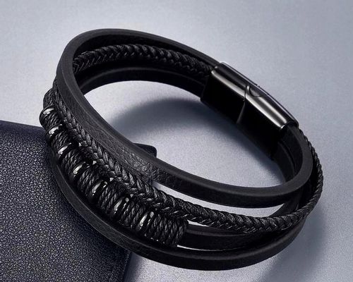 Bransoletka czarna punk warkocz męska stal skóra  B8_Czarny na Arena.pl