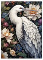 Plakat biały ptak w kwiatach 61x91 cm