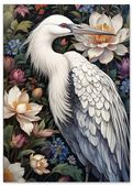 Plakat biały ptak w kwiatach 61x91 cm