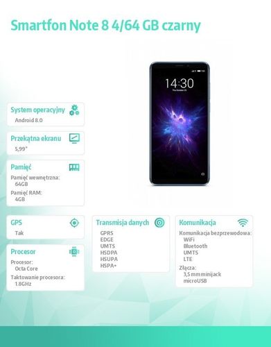 Smartfon Note 8 4/64 GB czarny na Arena.pl