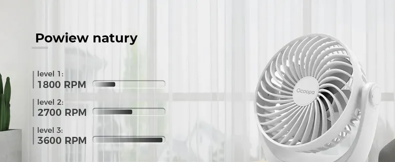 Wentylator stołowy Ocoopa D602 biały USB zdjęcie 4