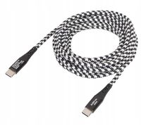 Kabel USB C - USB C w oplocie materiałowym 3m Sologic CZARNY-BIAŁY