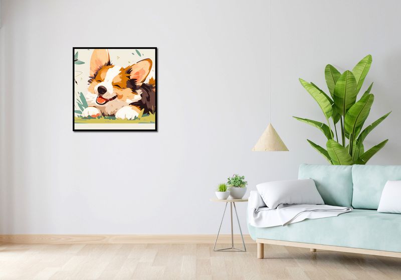 Plakat 70x70cm Beztroski Corgi zdjęcie 4