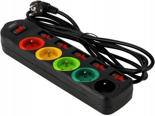 Przedłużacz Listwa Zasilająca Sieciowa 5 Gniazd 230V 3M kolorowy on/of na Arena.pl