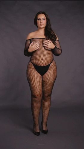 bodystocking with off shoulder neckline, fishnet structure and open crotch. na Arena.pl