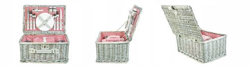 Duży kosz piknikowy z zestawem sztućców talerzy dla 4 osób biała wiklina na Arena.pl