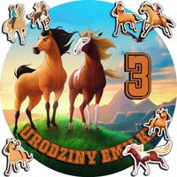 OPŁATEK NA TORT 30CM - MUSTANG SPIRIT KONIE + IMIĘ + GRATIS! 24CM 26CM