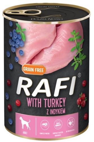 Pełnoporcjowa karma z witaminami dla dorosłych psów Rafi Indyk puszka 400g na Arena.pl