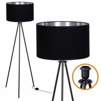 Lampa trójnóg Trigni CZARNA - Nowoczesny Design Czarno srebrny abażur