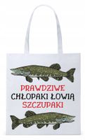 Dla Wędkarza Rybaka Torba Eco Biała Shopper Z Nadrukiem Ze Zdjęciem