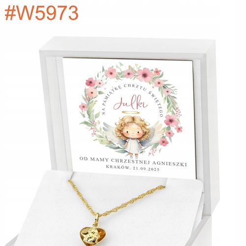 Złoty Łańcuszek Medalik Serce 585 z Grawerem Pamiątka Chrztu Świętego na Arena.pl