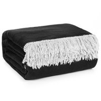 Koc 220X240 cm Akryl29 srebrno‑czarny dwustronny z frędzlami