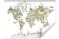 Fototapeta Dziecięca MAPA ŚWIATA Zwierzęta Styl Boho 400cm x 280cm