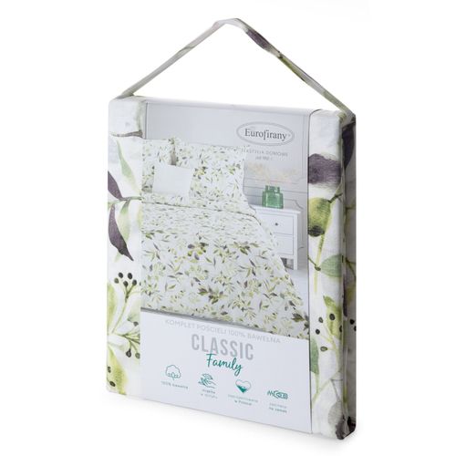 Pościel Mili 220x200 + 70x80 biało zielona liście naturalna bawełna na Arena.pl