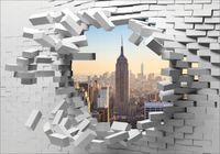 FOTOTAPETA dziura widok na miasto cegła 400x280