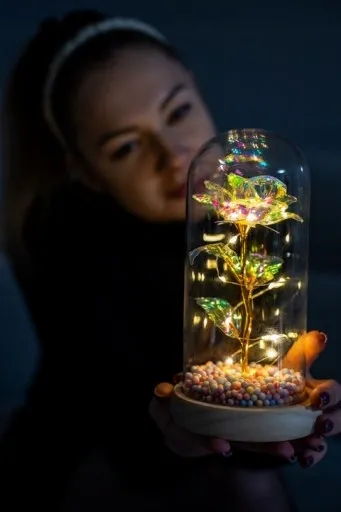 PIĘKNY ZŁOTY ŁAŃCUSZEK DAMSKI Z SERDUSZKIEM Z CYRKONIAMI + RÓŻA WIECZNA LED zdjęcie 13