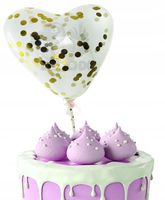 TOPPER BALONOWY NA TORT SERCE ZŁOTE KONFETTI DEKORACJA URODZINOWA