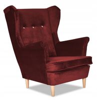 Fotel uszak ARI skandynawski  bordowy welur WATER PROOF