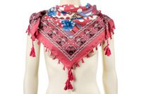 Różowy Szalik Chusta Damska Duża Frędzle Kwiaty Wzorzysta Q88