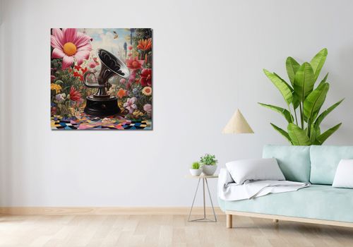 Obraz 90x90cm Gramofon w Kwiatach na Arena.pl