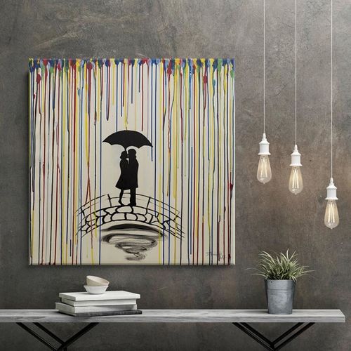 Obraz na płótnie - Canvas, Para pod parasolem abstrakcja 40x40 na Arena.pl