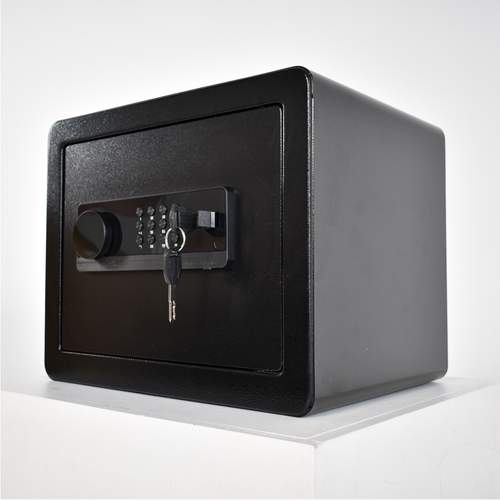 Pancerny Domowy Sejf z Zamkiem Elektronicznym i Kluczem 30x35x30 cm Czarny na Arena.pl