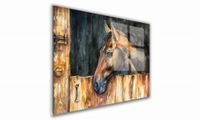 OBRAZ NA SZKLE PROSTOKĄTNY 90x60cm 118 Koń w stajni