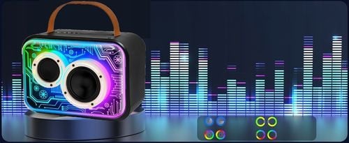 MASZYNA GŁOŚNIK KARAOKE Z 2 MIKROFONY BEZPRZEWODOWE BLUETOOTH LED KOLOROWA na Arena.pl