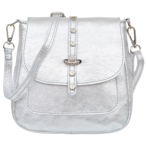 VERA PELLE torebka damska skórzana listonoszka z paskiem V645 srebrna na Arena.pl