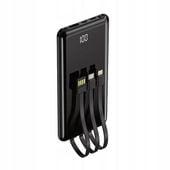 Power bank 10000 mAh powerbank z kablami wbudowanymi USB USB-C Lightning