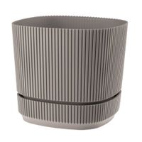 Doniczka plastikowa z podstawką osłonka 13x13 cm mat beżowa prążkowany wzór