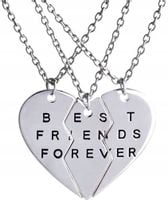 Naszyjnik przyjaźni serce Best friends Damski 3w1 Zestaw Srebrny forever