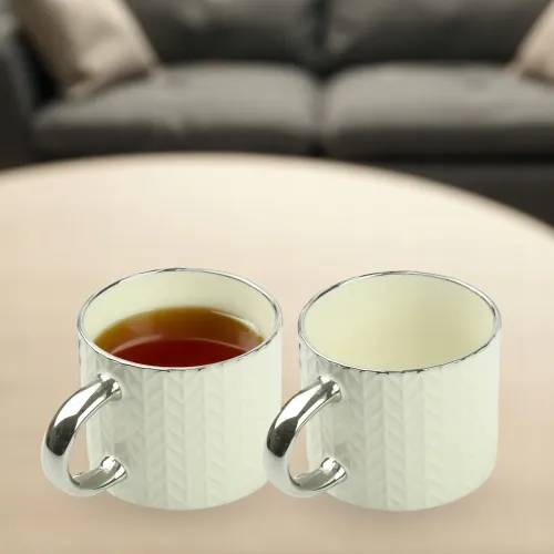 KUBEK PORCELANOWY DO KAWY HERBATY WZÓR SWETEREK 470ML ZE SREBRNYM UCHEM na Arena.pl