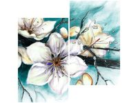 60X60 KWADRAT ZEGAR OBRAZ CHERRY TREE KWIATY WIŚNI TURKUS OBRAZ