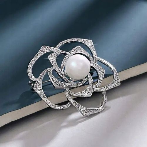 BROSZKA RÓŻA SREBRNA Z PERŁĄ I CYRKONIAMI na Arena.pl