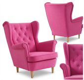 Fotel uszak skandynawski różowy fuksja pink pikowany róż Diana Family Meble