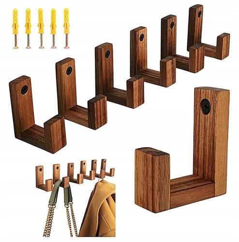 Drewniany Haczyk na Ubrania Garderoby Ścienny na Torebki Naturalny Orzech na Arena.pl