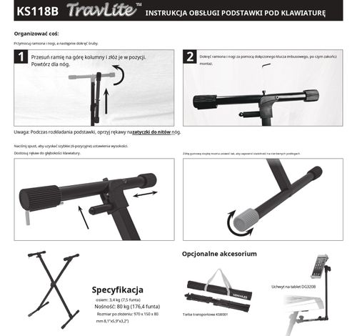 Statyw stojak pod keyboard pianino Hercules KS118B TravLite z regulacją na Arena.pl